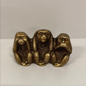 Gold Brass Three Wise Monkeys Figurine